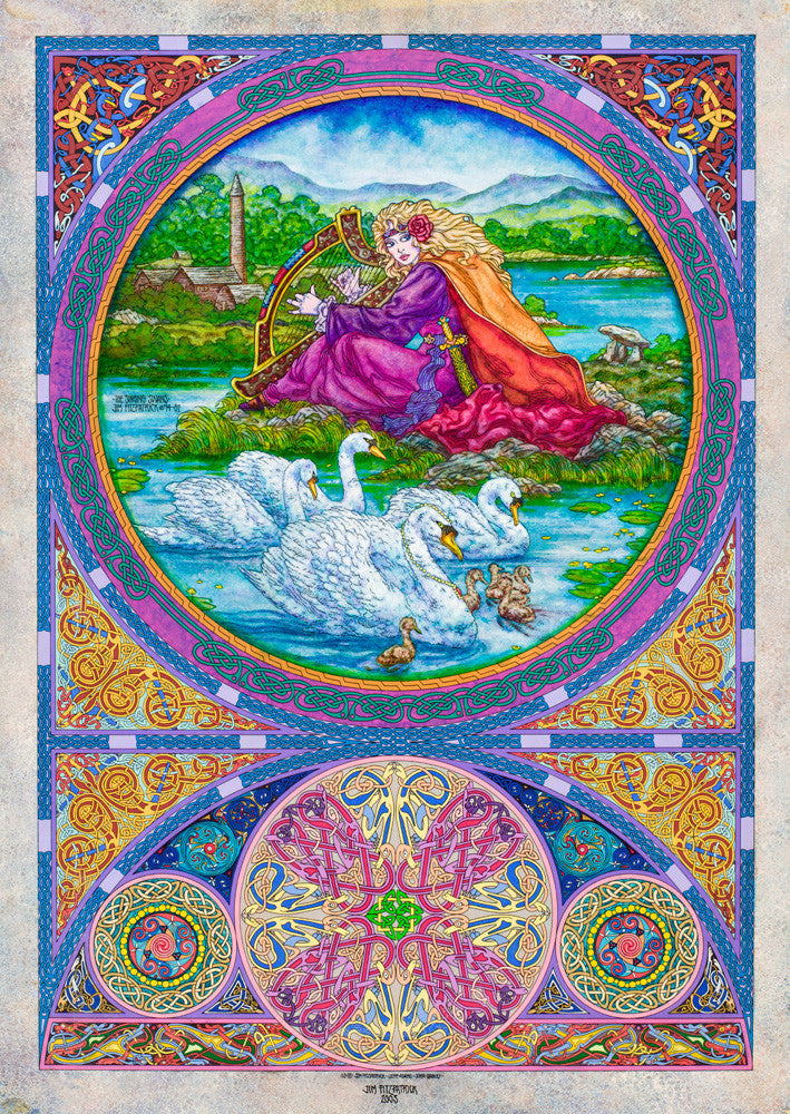 Children Of Lir The Singing Swans by Jim FitzPatrick - Green Gallery