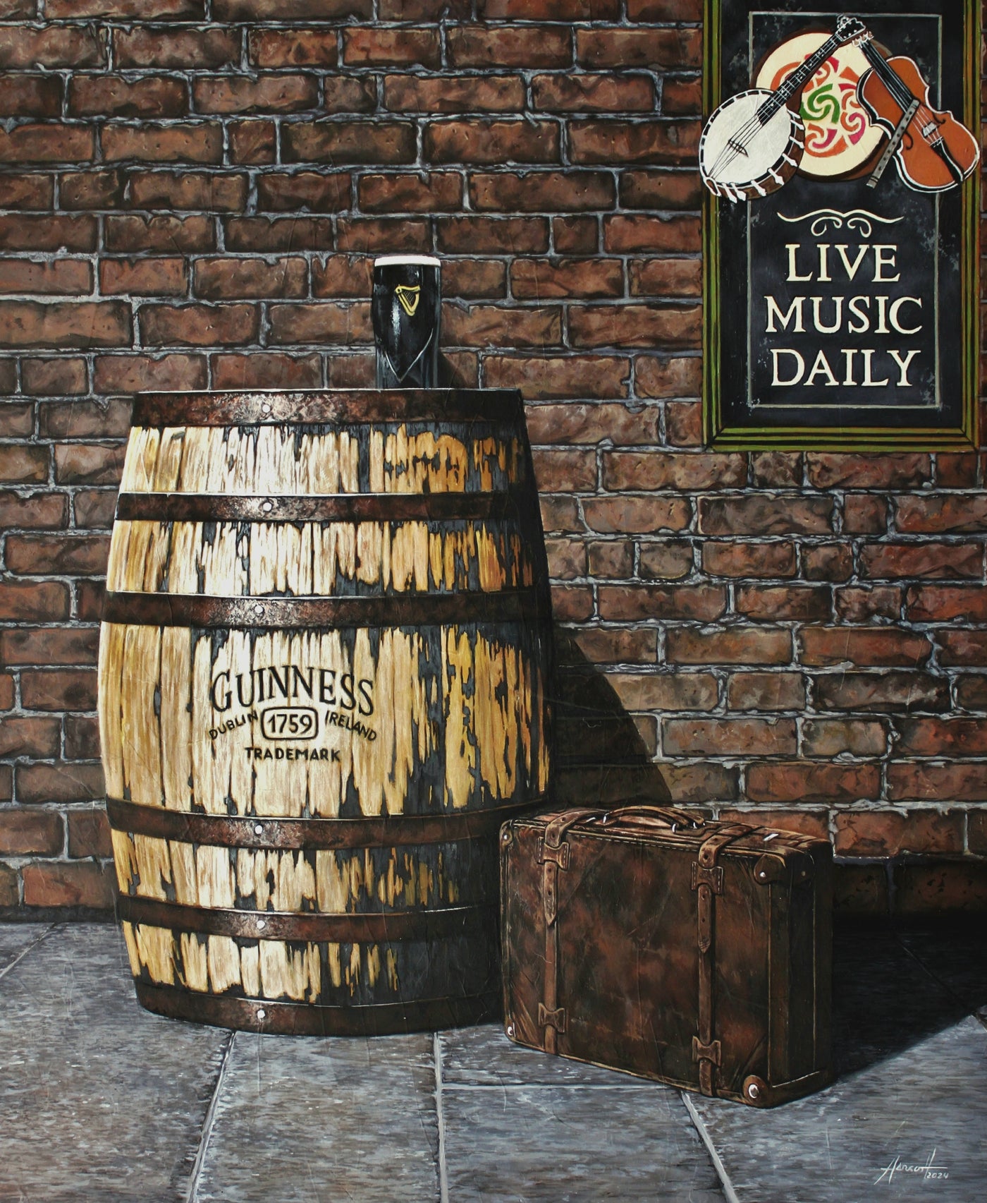 Old Suitcase With Guinness Barrel.