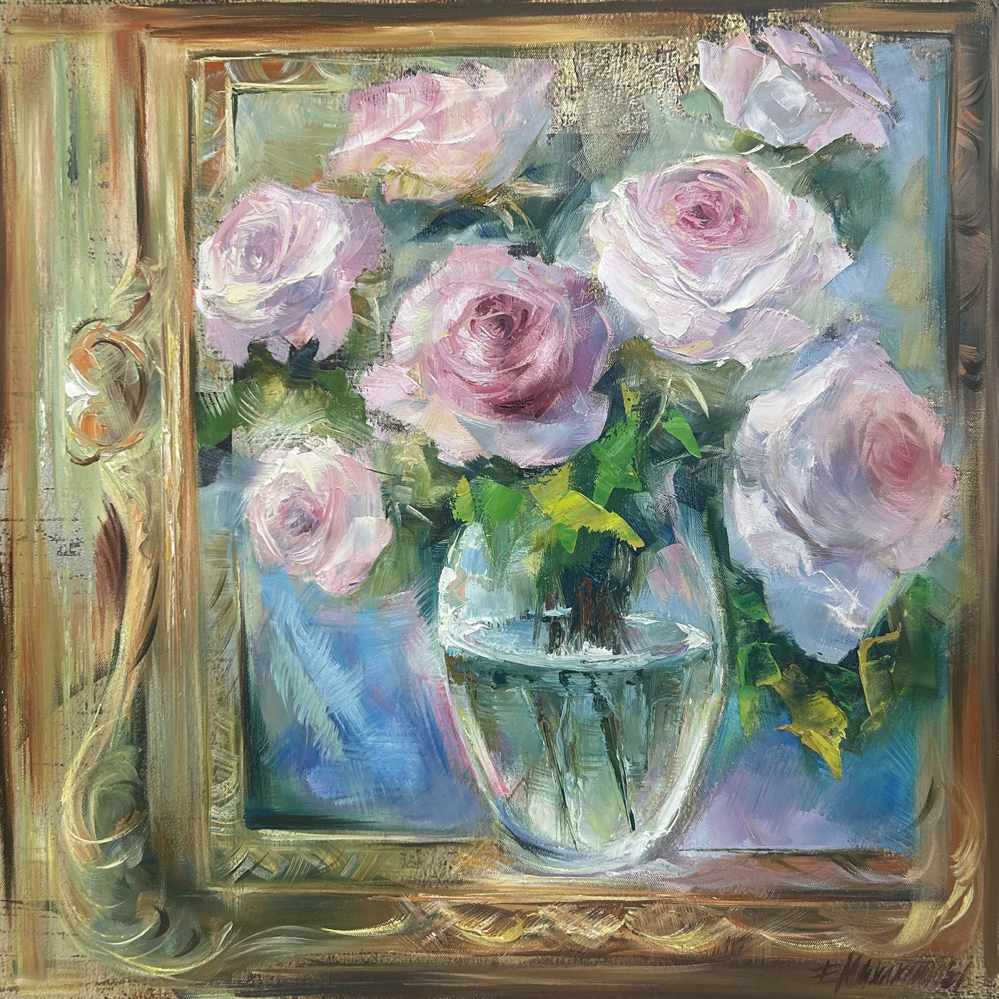 Pink Roses In a Vase
