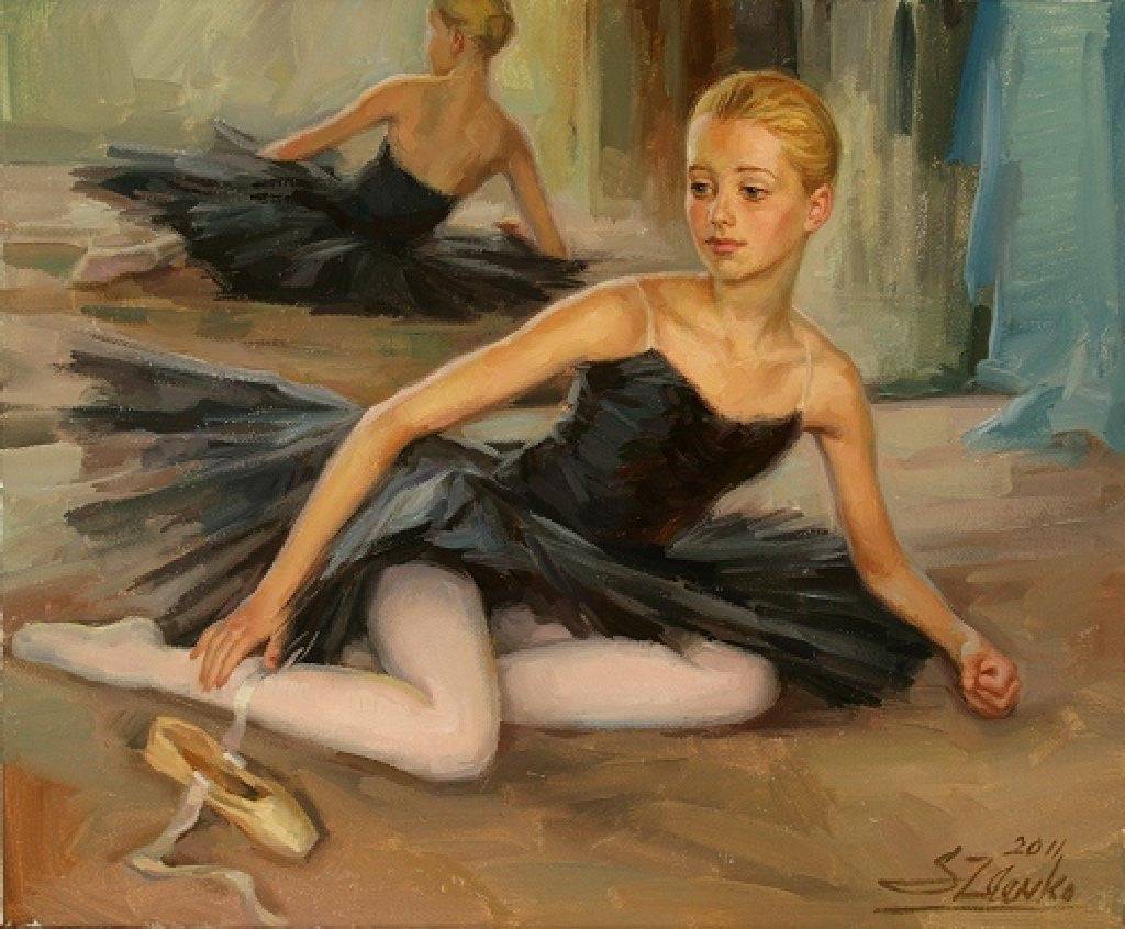 Ballet Dancer In Black TuTu - Green Gallery