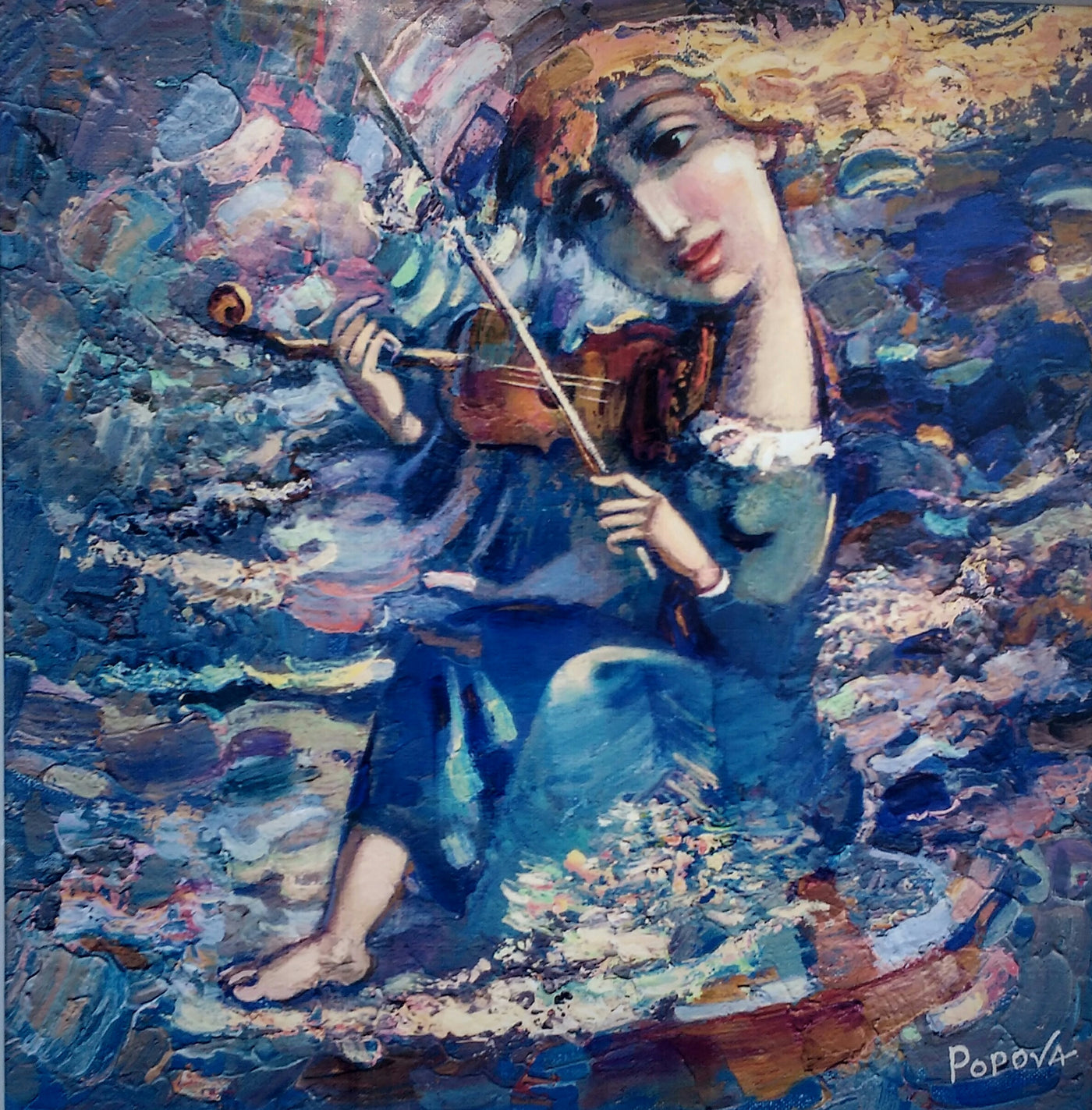 Violin And Blue Imagination by Oksana Popova - Green Gallery