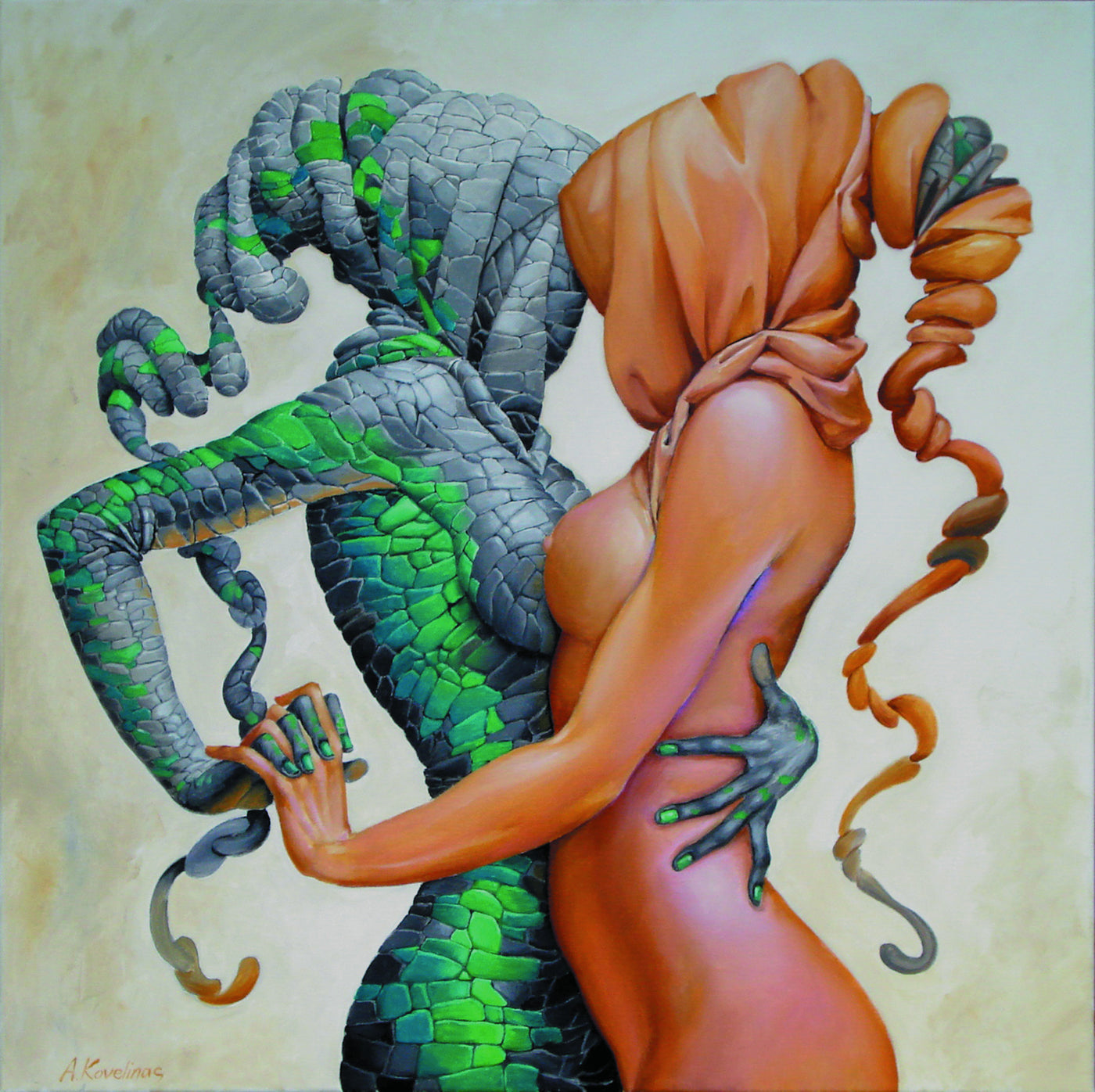 'Lizard Tango'canvas print - Green Gallery