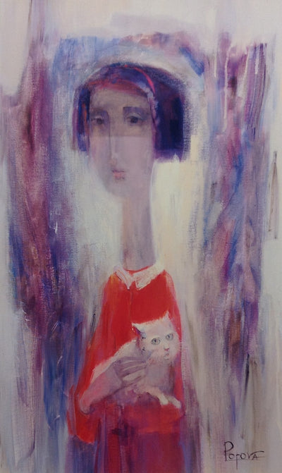 Girl With A Cat by Oksana Popova - Green Gallery