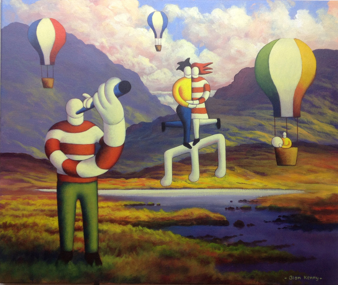 Connemara Landscape with lovers, musicians, and balloons - Green Gallery