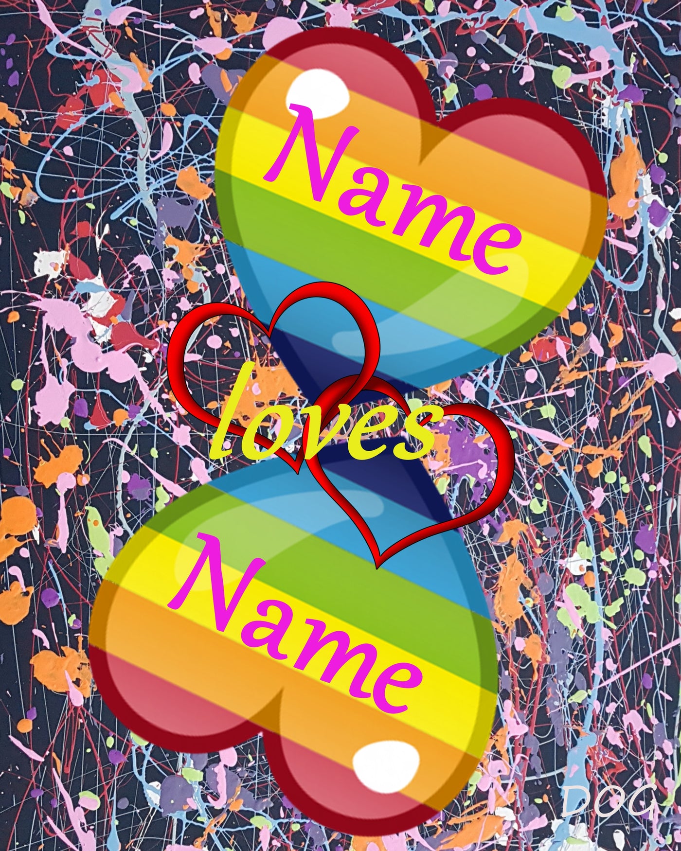 Valentine Gift.  Name Loves Name Rainbow Heart
